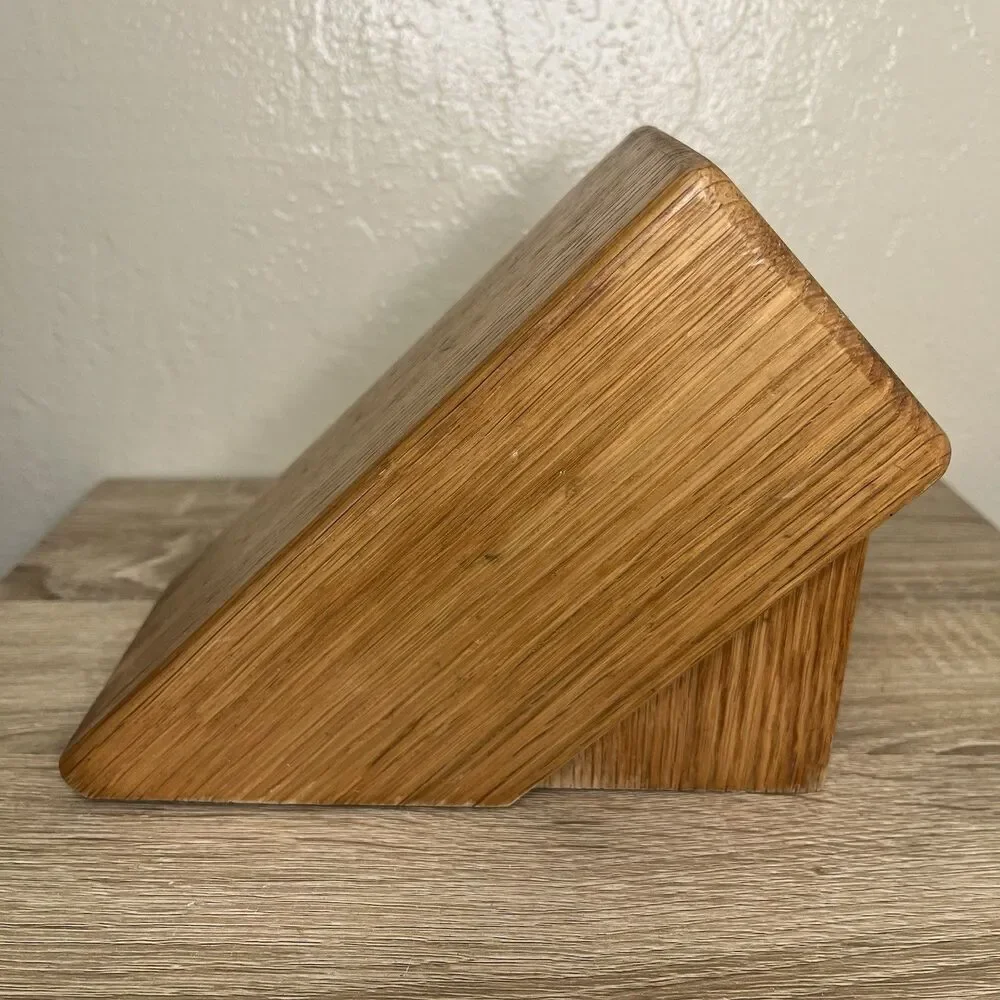 Practical CUTCO 5 Slot Knife Block In Solid Honey Oak Wood- Made Well In The USA